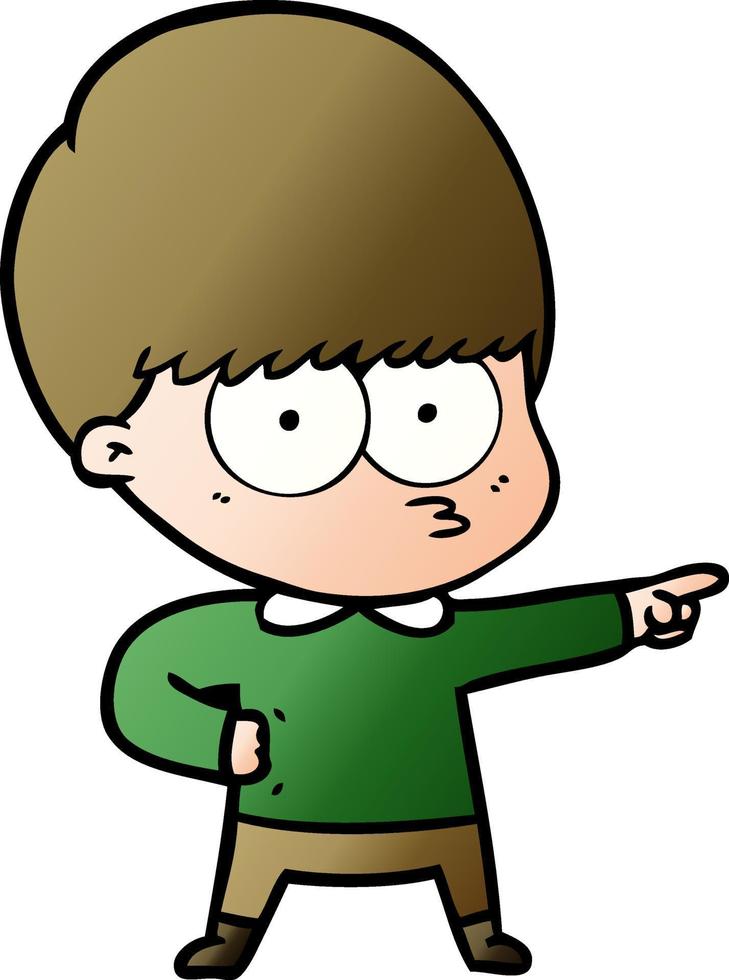 nervous cartoon boy pointing vector