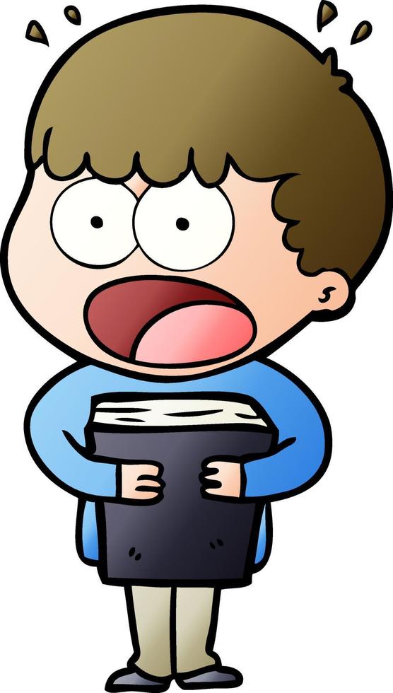 cartoon shocked man with a book vector