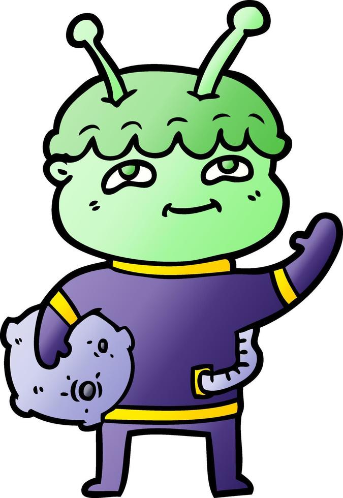 friendly cartoon spaceman waving vector