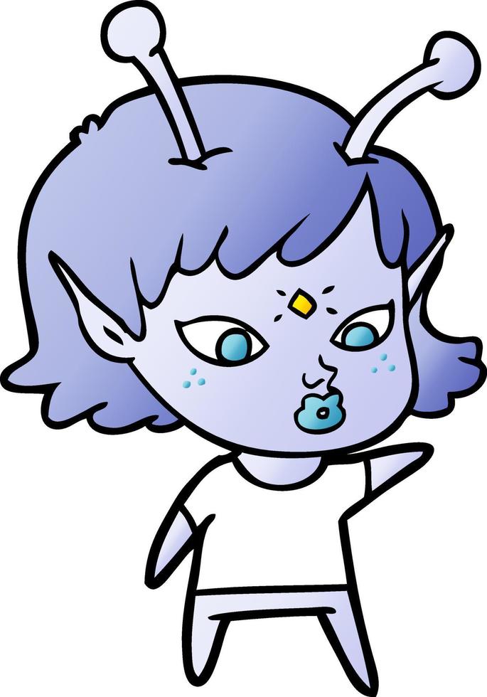 pretty cartoon alien girl vector