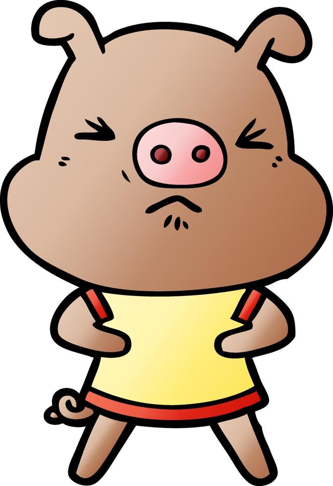 cartoon angry pig wearing tee shirt vector