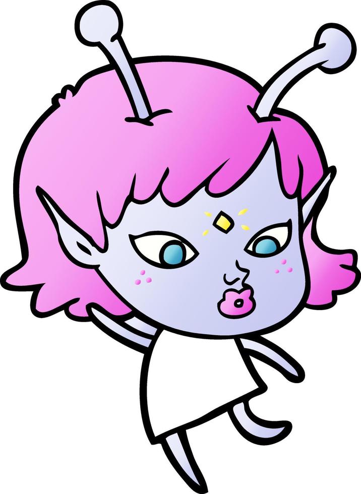 pretty cartoon alien girl dancing vector