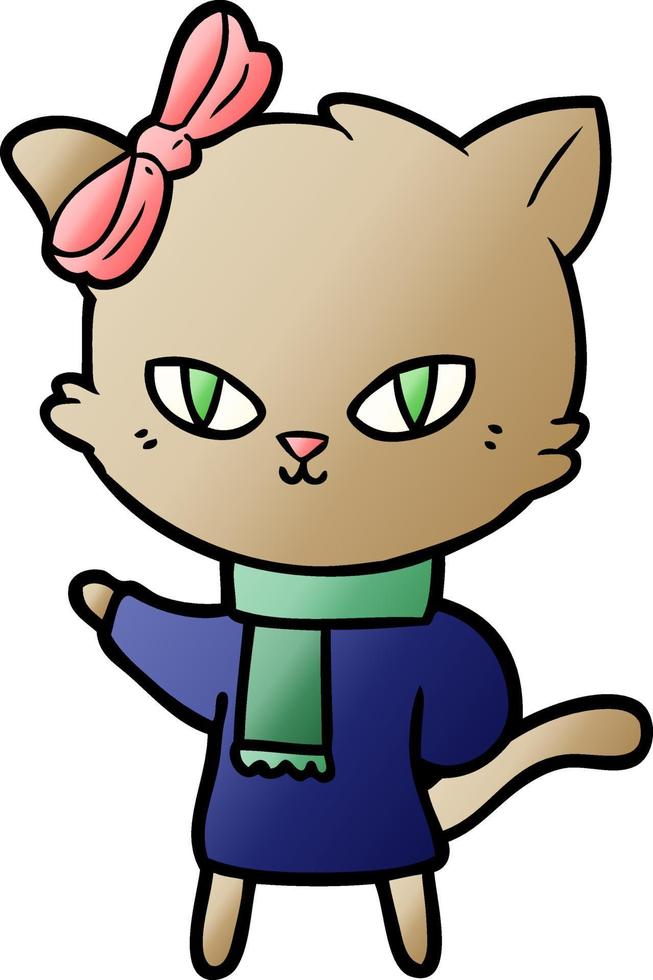 lindo gato de dibujos animados en ropa de invierno vector