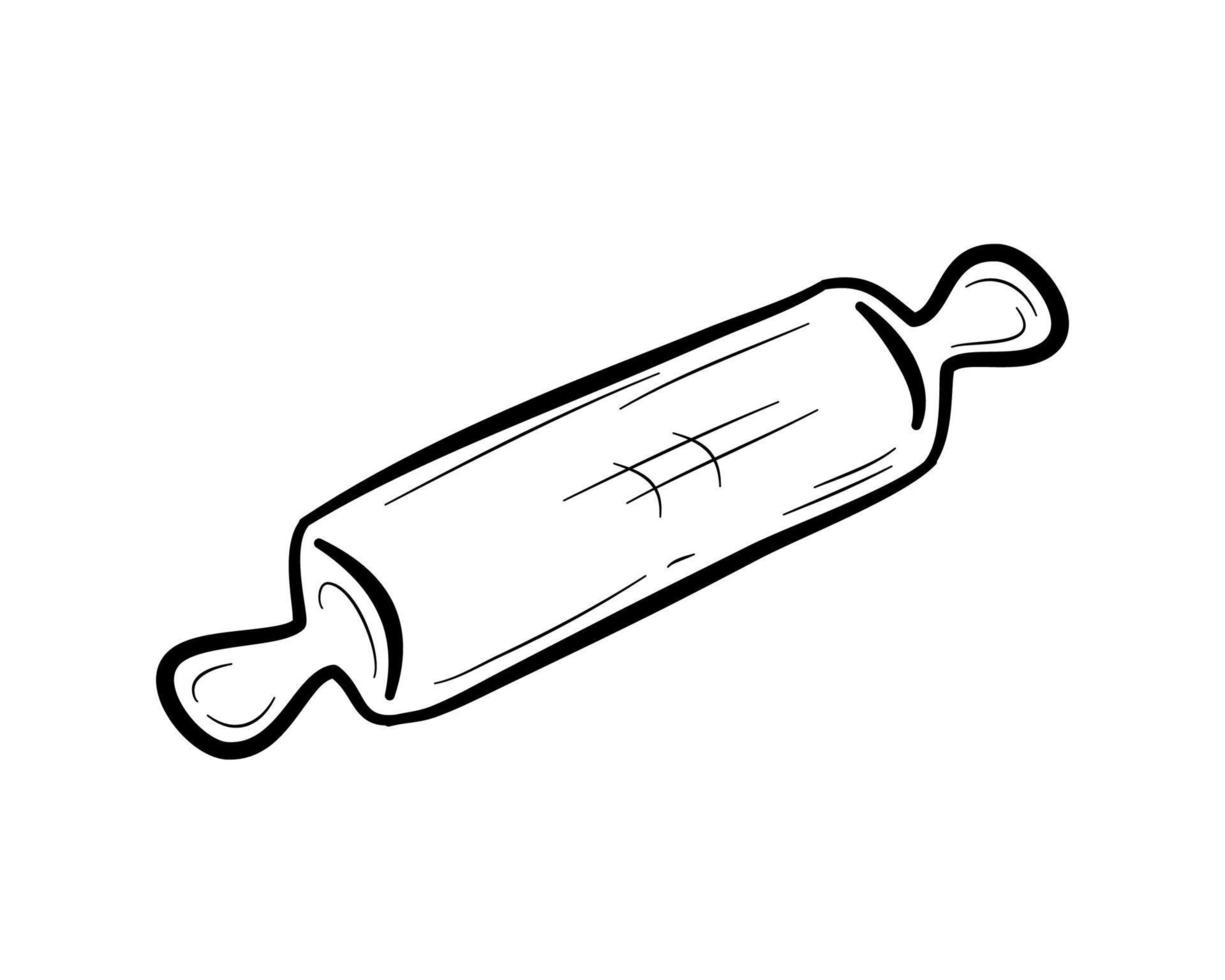 Hand drawn rolling pin.  Kitchen utensil for shaping dough.  Flat vector illustration in doodle style.