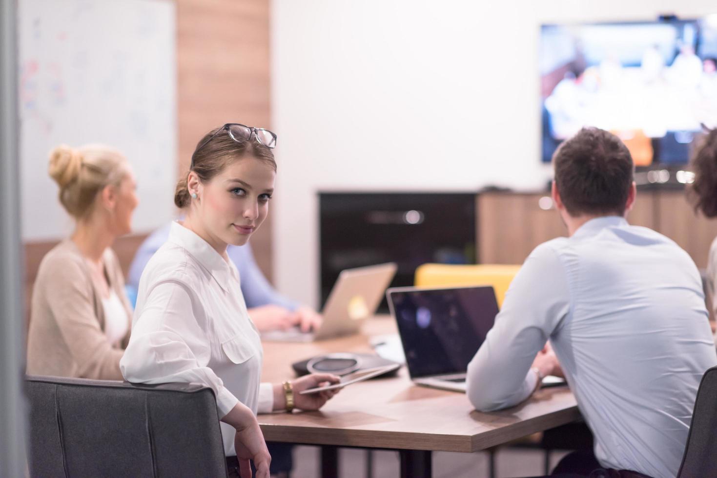 Startup Business Team At A Meeting at modern office building photo