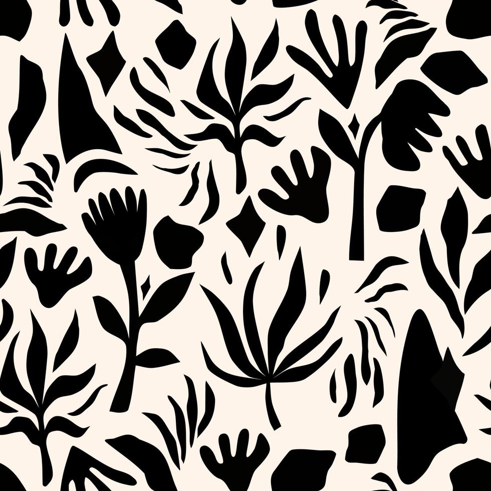 Floral monochrome abstract seamless design on milky background. vector