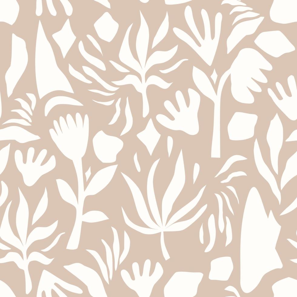 Floral monochrome abstract seamless design on milky background. vector
