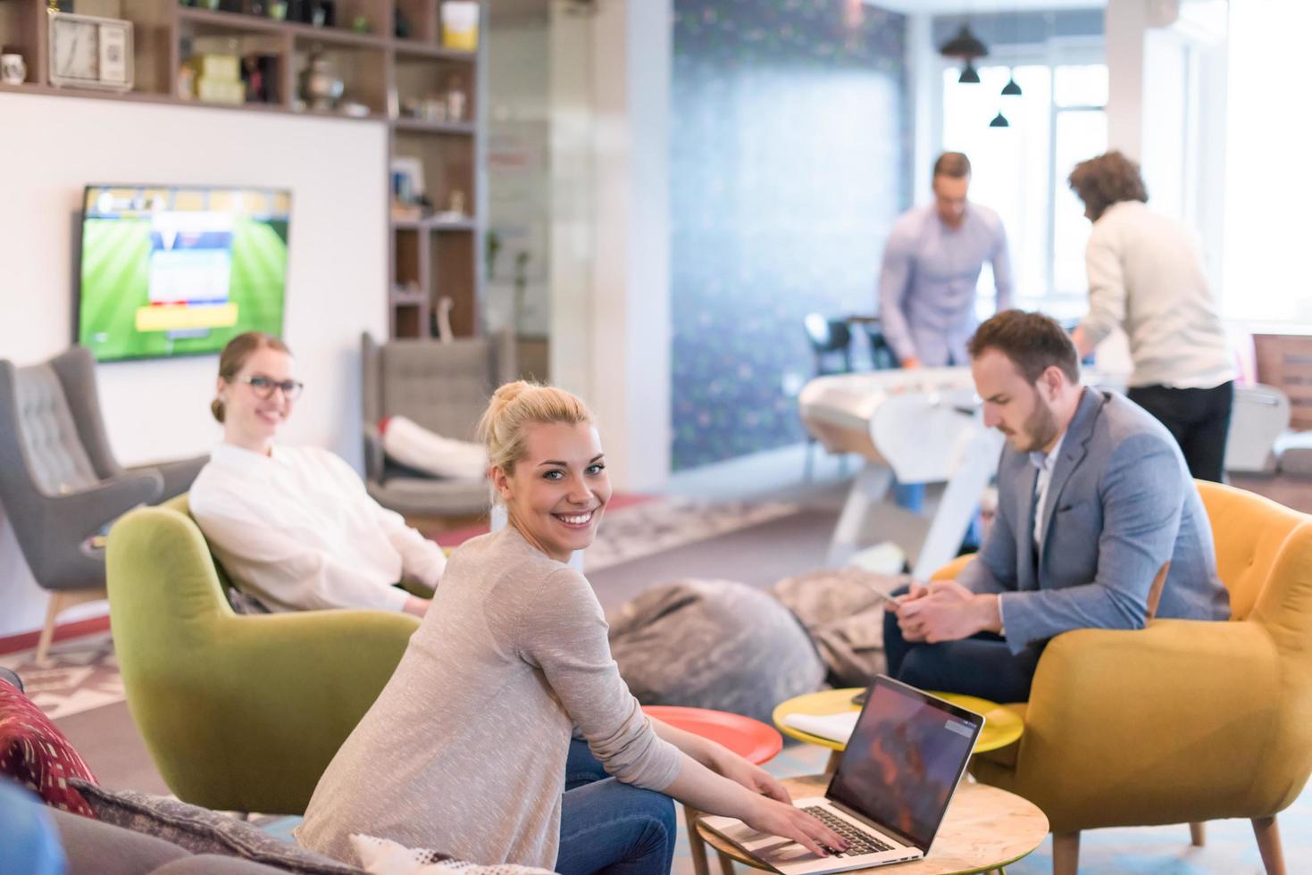 Startup Business Team At A Meeting at modern office building photo