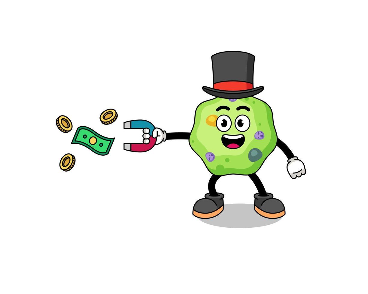 ilustración de personaje de ameba atrapando dinero con un imán vector