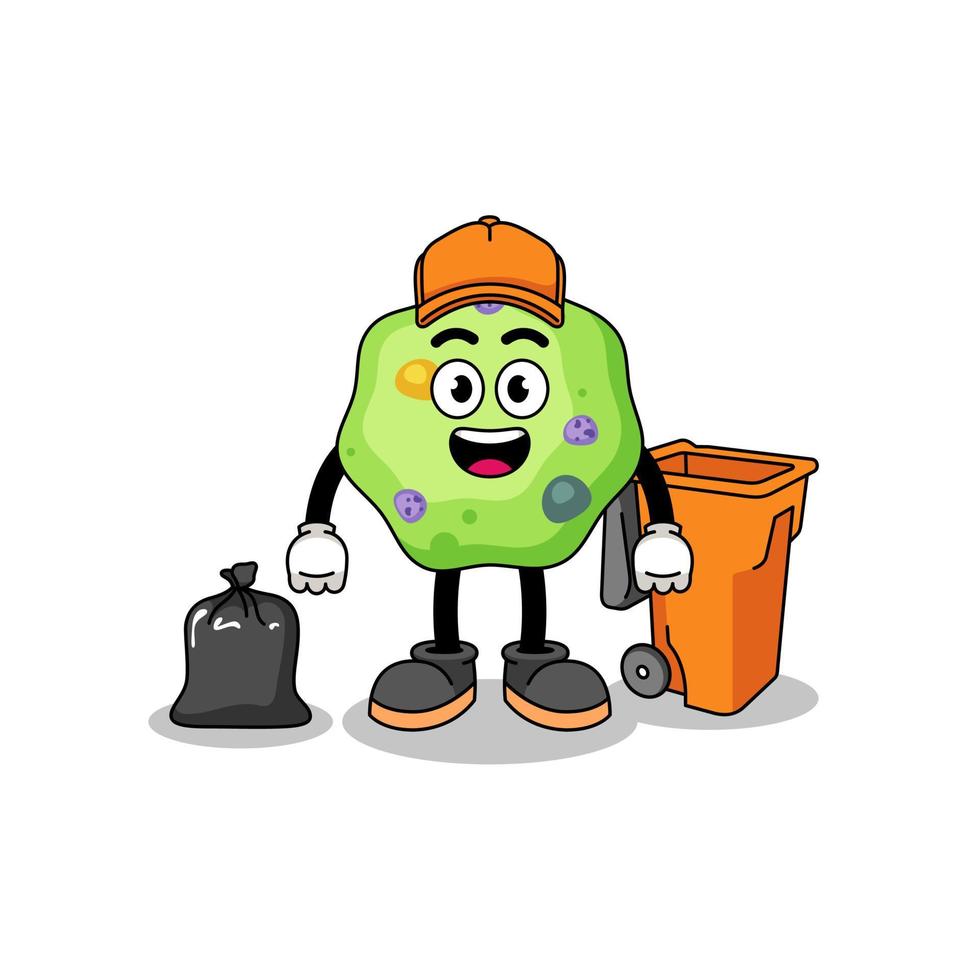 Illustration of amoeba cartoon as a garbage collector vector