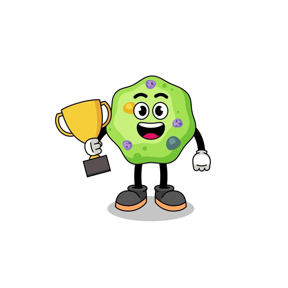 Cartoon mascot of amoeba holding a trophy vector