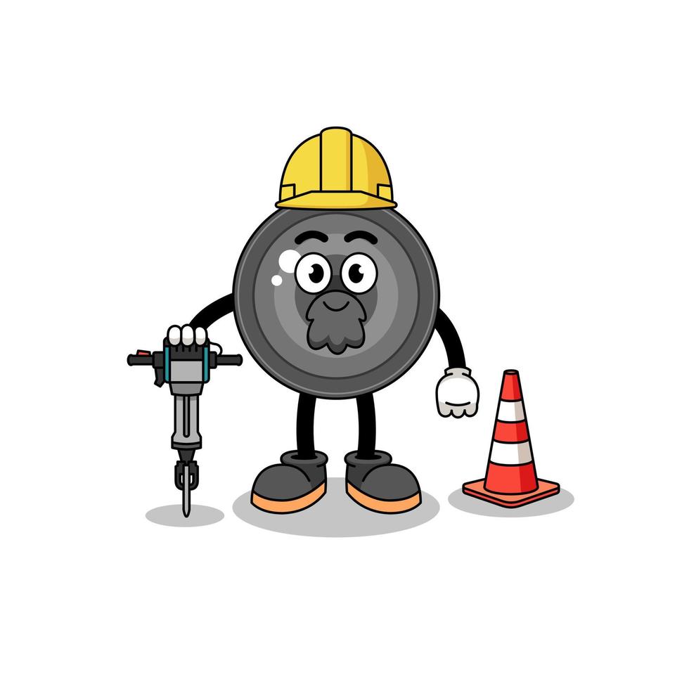 caricatura del personaje de la lente de la cámara trabajando en la construcción de carreteras vector