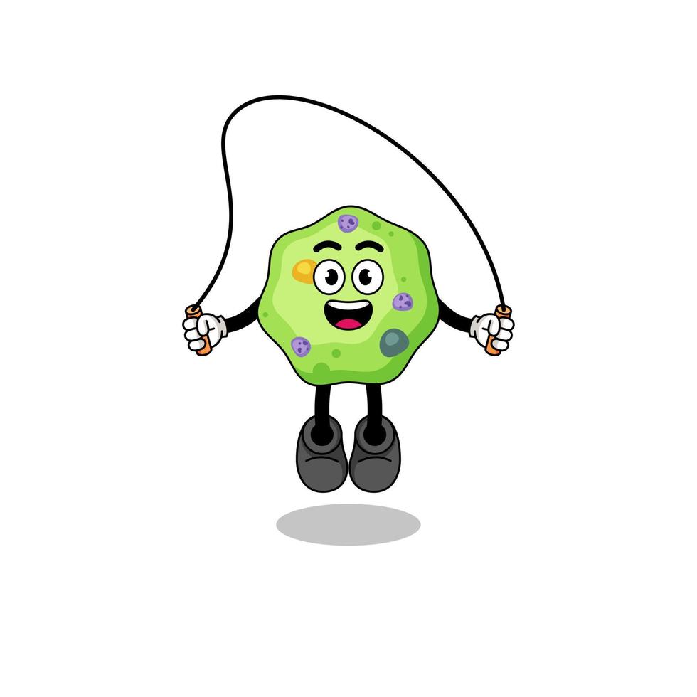 amoeba mascot cartoon is playing skipping rope vector