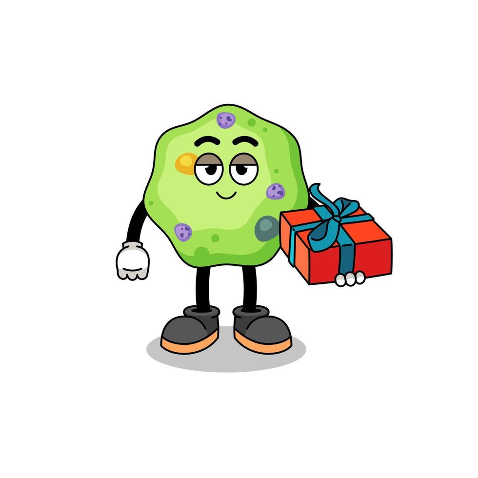 amoeba mascot illustration giving a gift vector