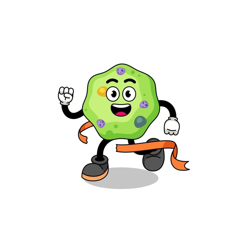 Mascot cartoon of amoeba running on finish line vector