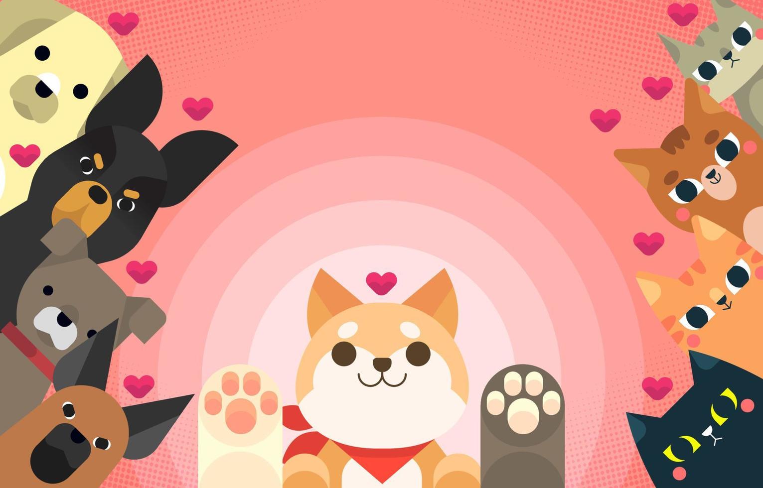 Cute Cats And Dogs Background vector