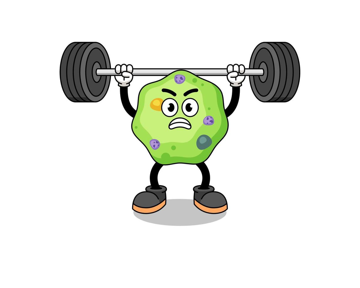 amoeba mascot cartoon lifting a barbell vector