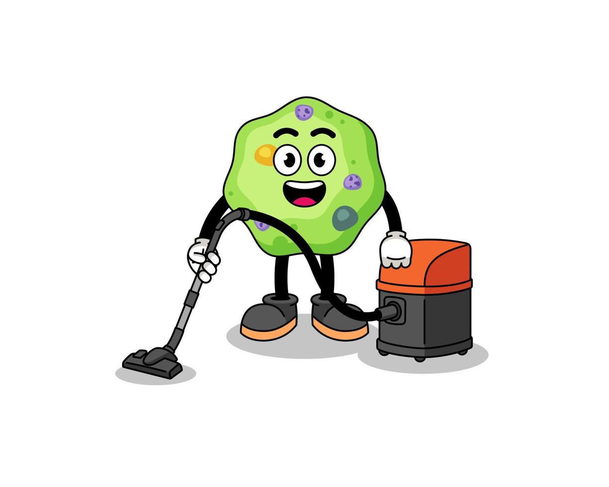 Character mascot of amoeba holding vacuum cleaner vector