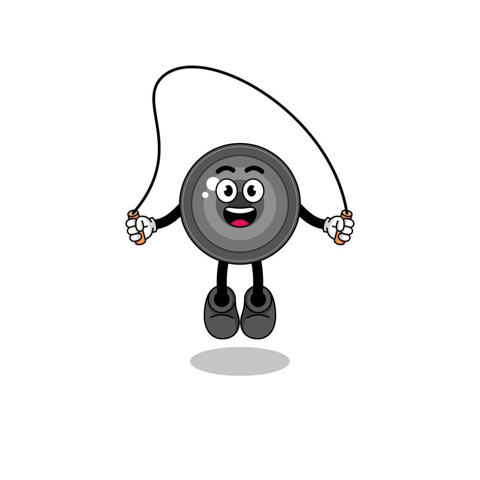 camera lens mascot cartoon is playing skipping rope vector