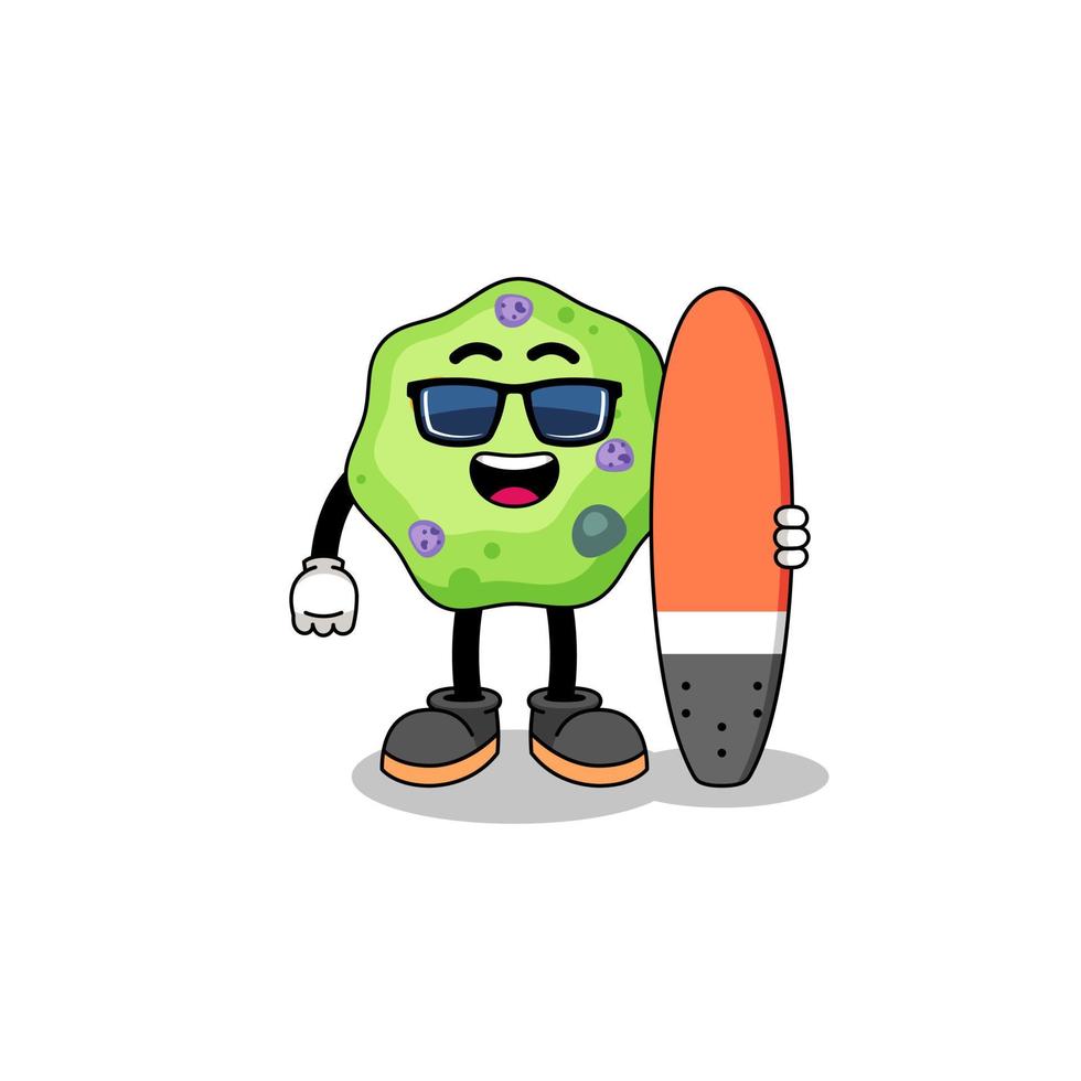 Mascot cartoon of amoeba as a surfer vector