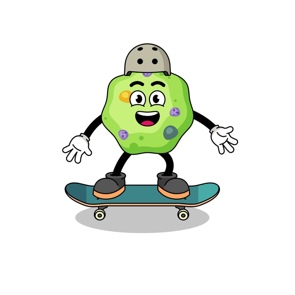 mascota de ameba jugando una patineta vector