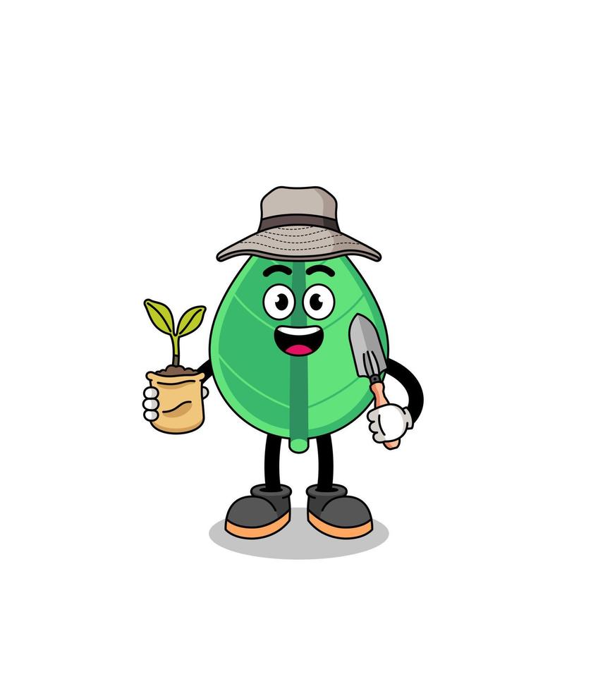 Illustration of leaf cartoon holding a plant seed vector