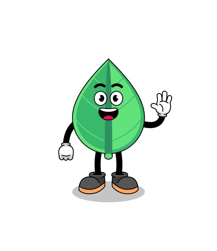 leaf cartoon doing wave hand gesture vector