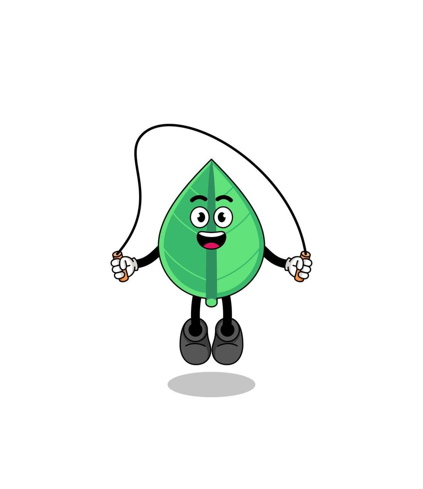 leaf mascot cartoon is playing skipping rope vector