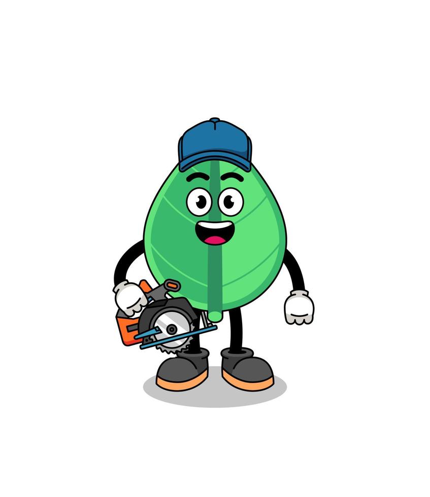 Cartoon Illustration of leaf as a woodworker vector