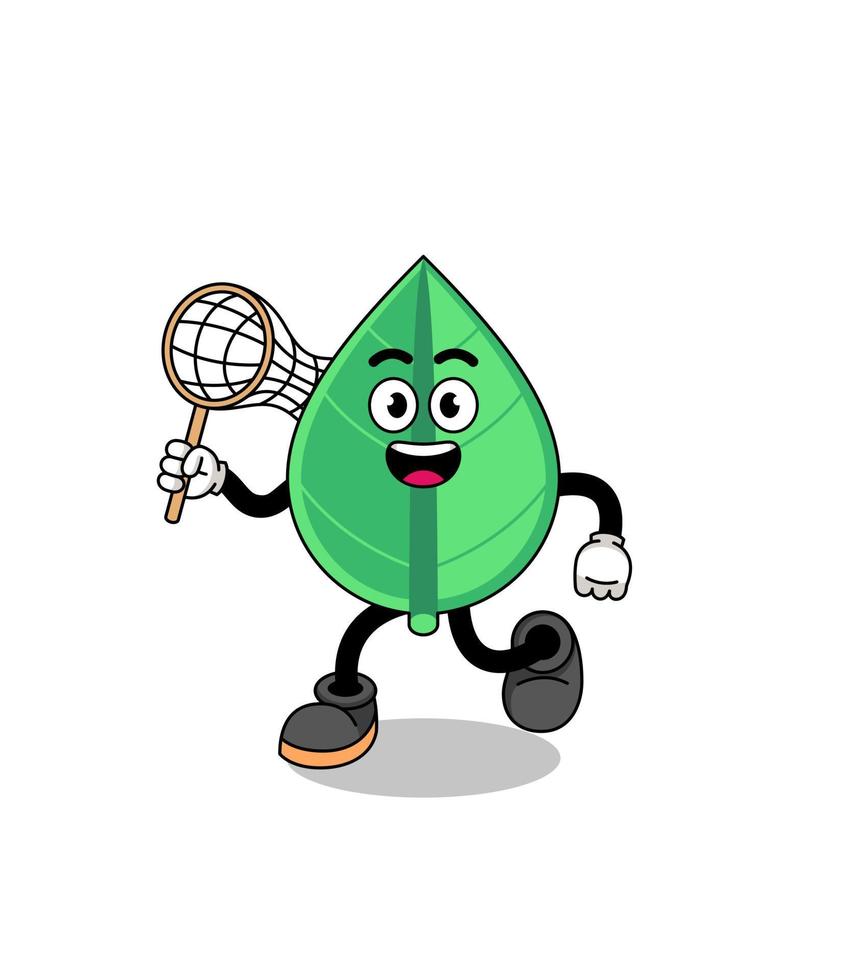 Cartoon of leaf catching a butterfly vector