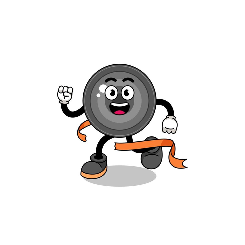 Mascot cartoon of camera lens running on finish line vector