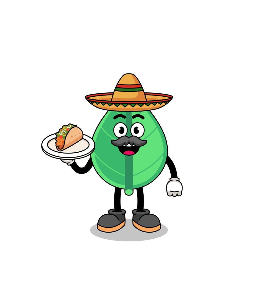 Character cartoon of leaf as a mexican chef vector