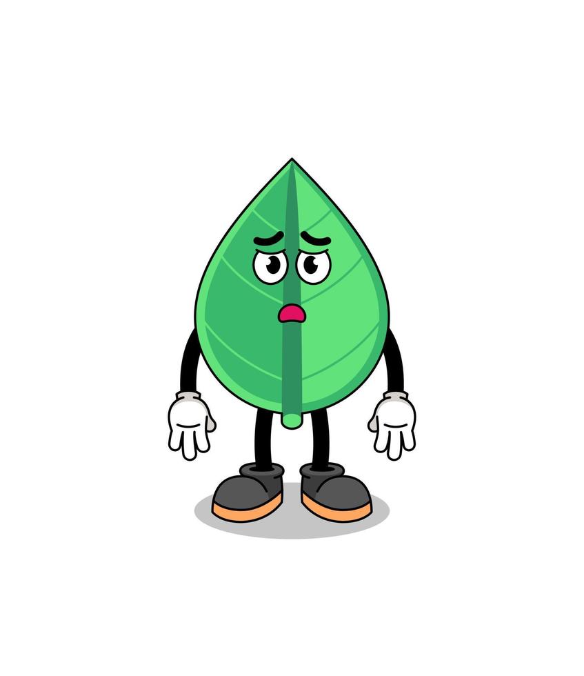 leaf cartoon illustration with sad face vector