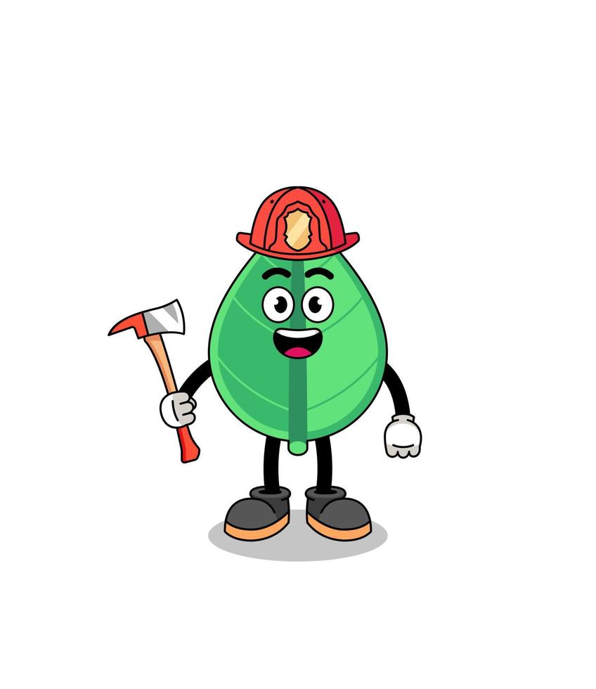 Cartoon mascot of leaf firefighter vector