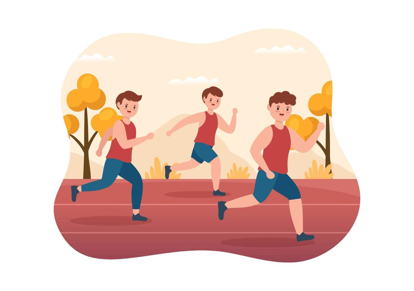 Running Racing Template Hand Drawn Cartoon Flat Illustration People Jogging for Long Distance Run Marathon Tournament Sport vector