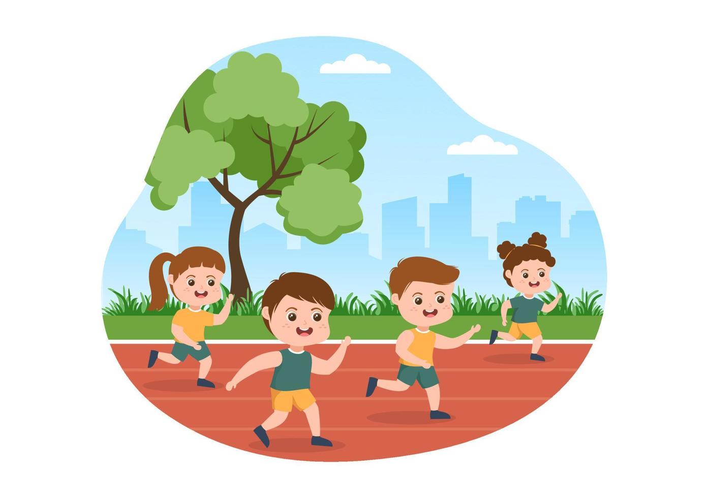 Running Racing Template Hand Drawn Cartoon Flat Illustration People Jogging for Long Distance Run Marathon Tournament Sport vector