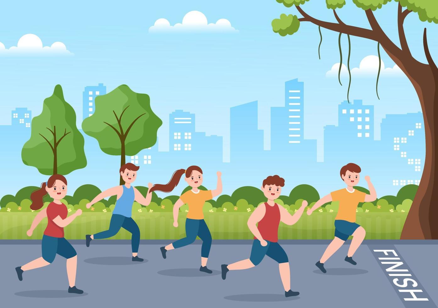 correr carreras plantilla dibujado a mano dibujos animados ilustración plana personas trotando para carreras de larga distancia maratón torneo deporte vector