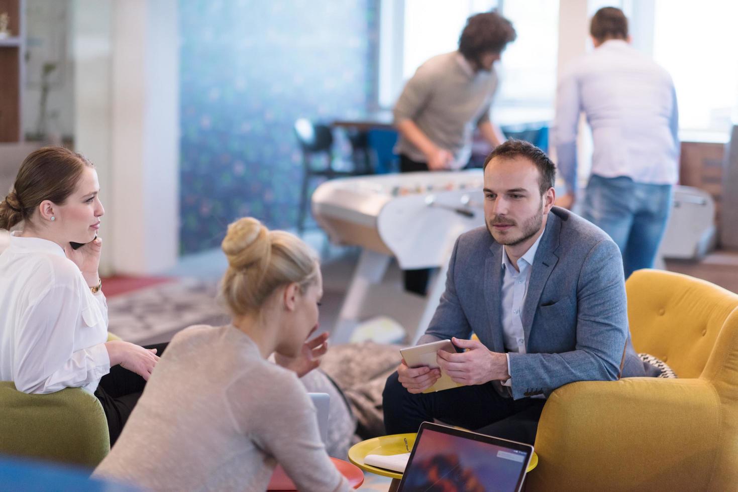 Startup Business Team At A Meeting at modern office building photo