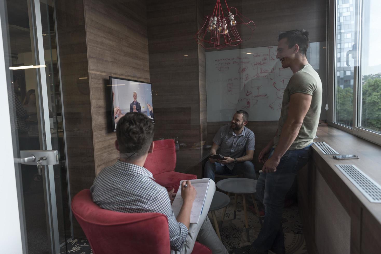 start up business people group attending videoconference call photo