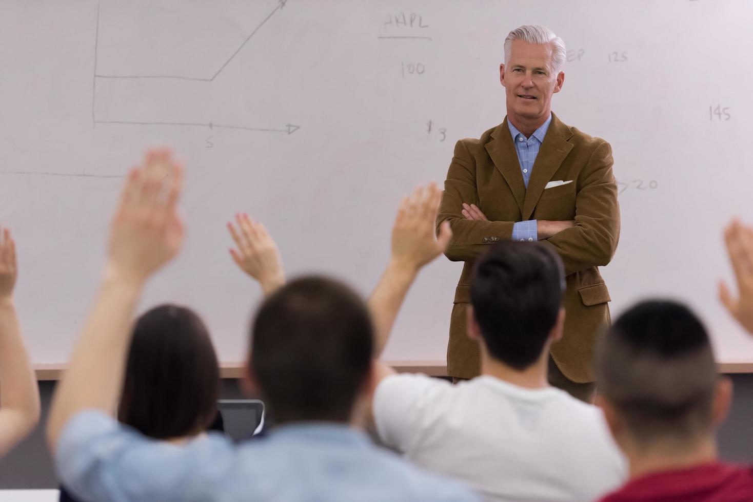 teacher with a group of students in classroom photo