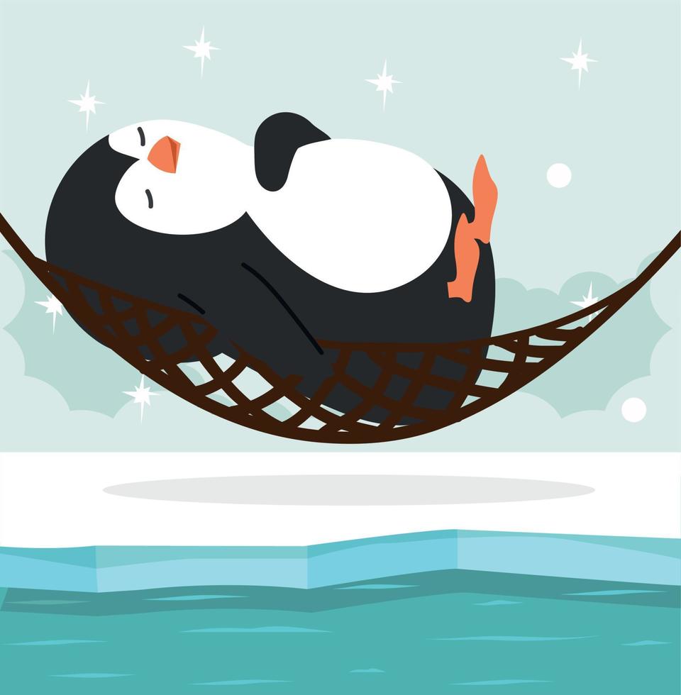 pingüino duerme con hamaca en el polo norte ártico vector