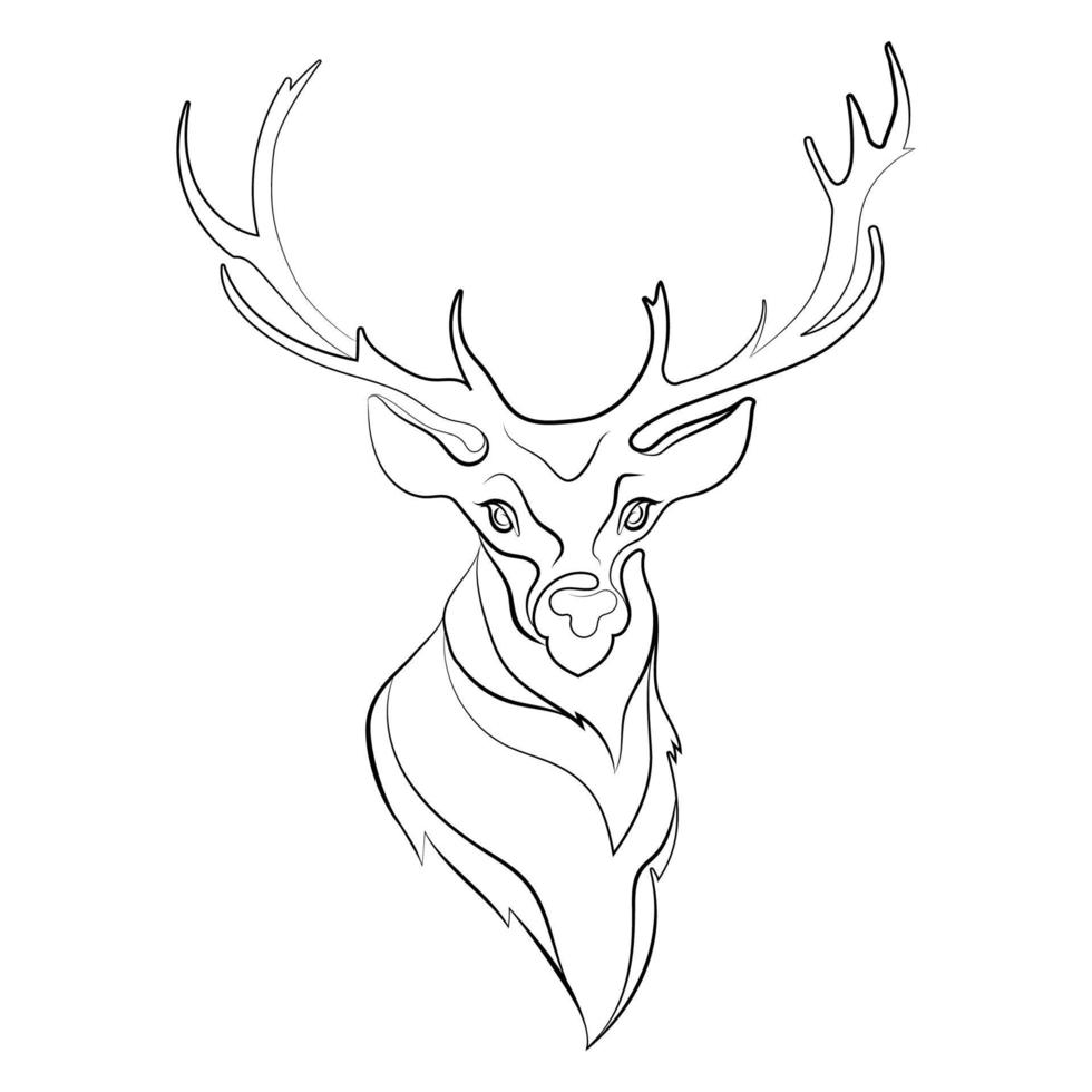 Deer head with antlers Line art drawing vector isolated illustration.Deer black and white sketch logo template,emblem,tattoo,print design.Minimal art illustration