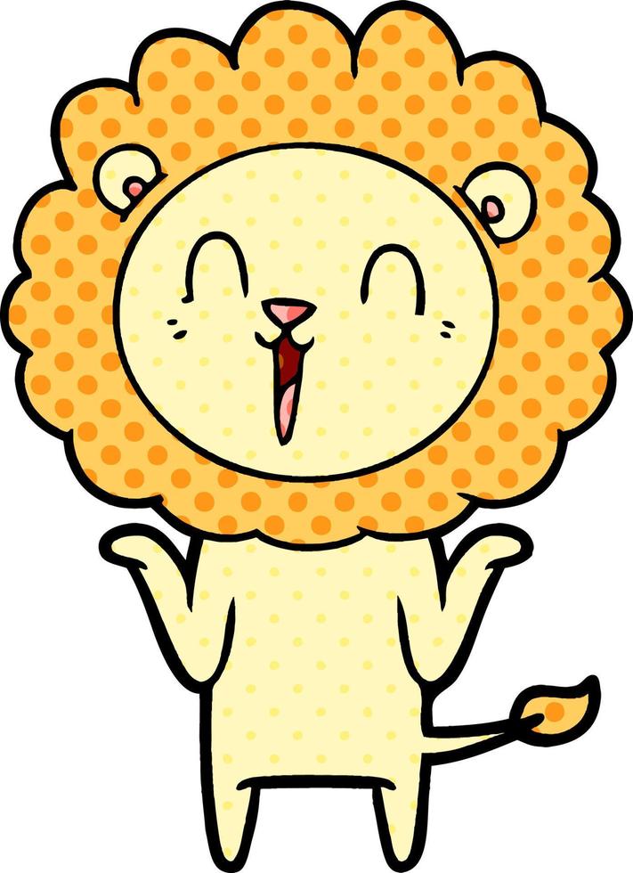 laughing lion cartoon shrugging shoulders vector