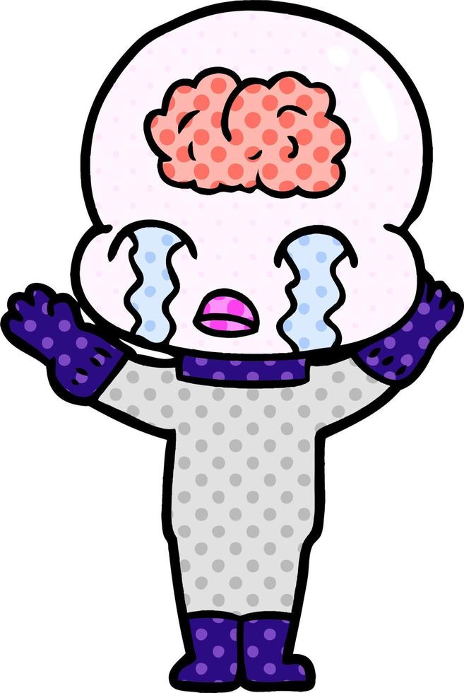cartoon big brain alien crying vector