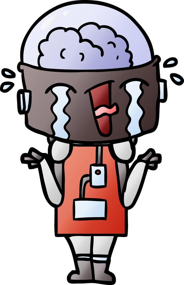 cartoon crying robot shrugging shoulders in confusion vector