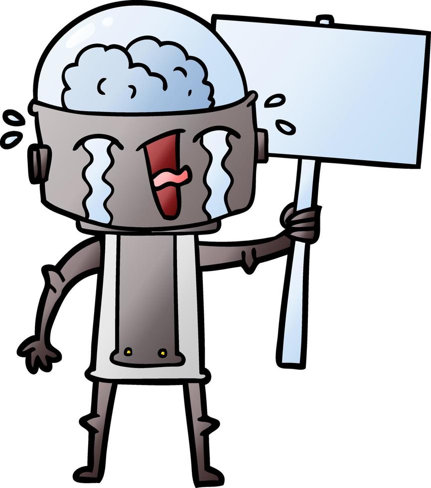cartoon crying robot waving sign vector