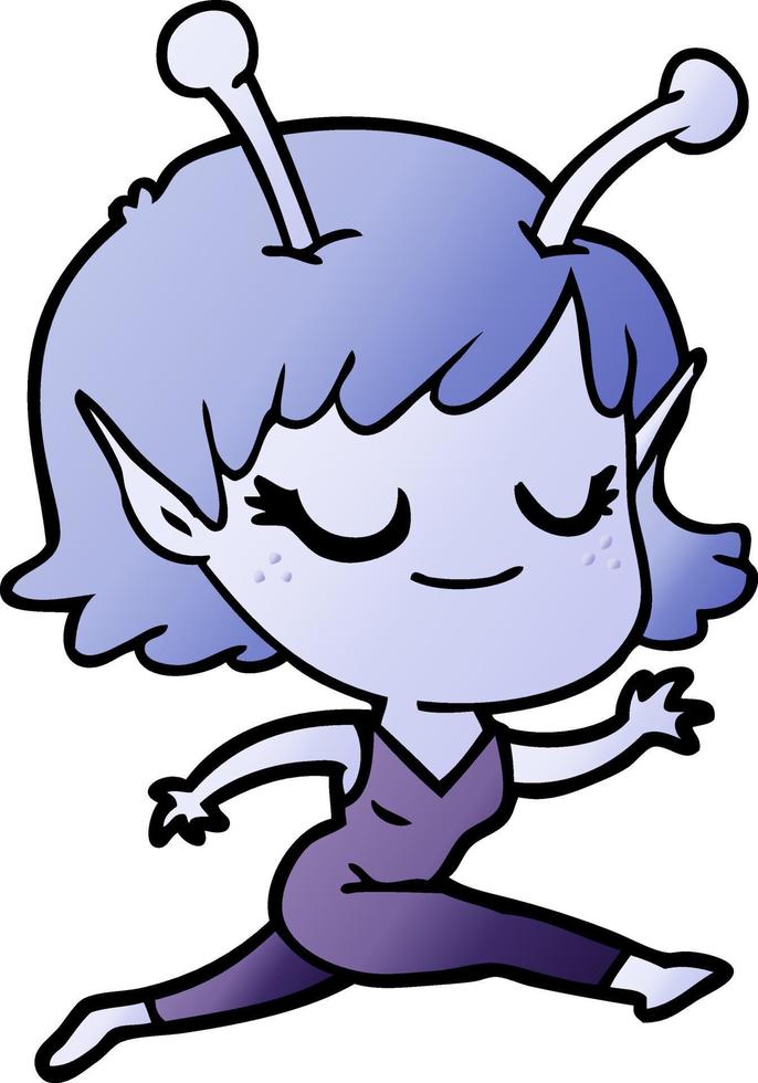 smiling alien girl cartoon running vector