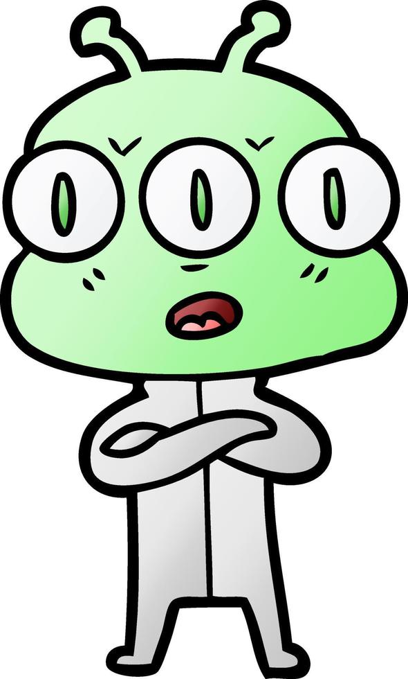 cartoon three eyed alien vector