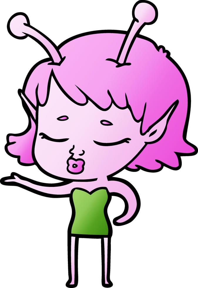 cute alien girl cartoon vector