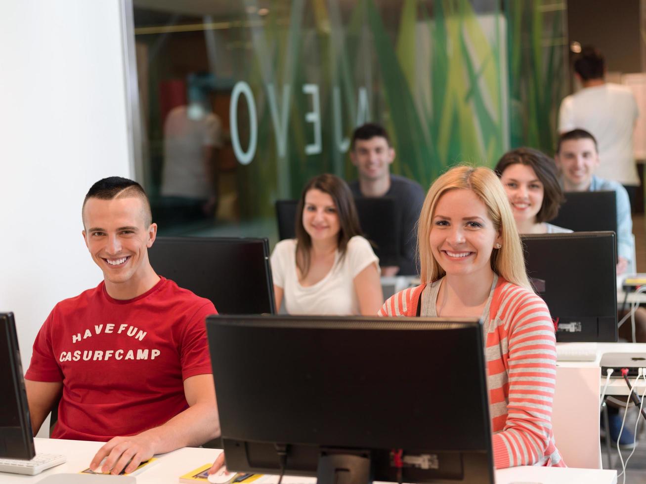 technology students group in computer lab school  classroom photo